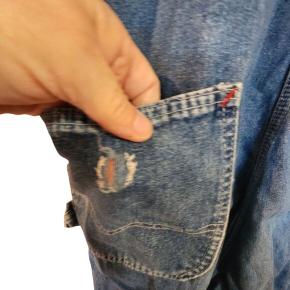 Vintage Distressed Blue Denim Overalls Workwear Carpenter Style 40 x 30 - Picture 4 of 5
